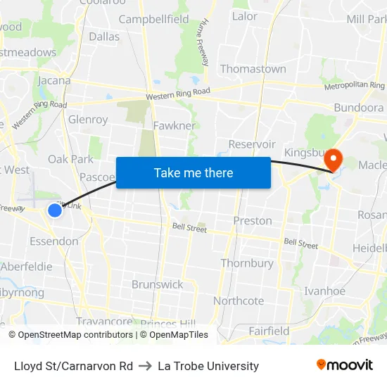 Lloyd St/Carnarvon Rd to La Trobe University map