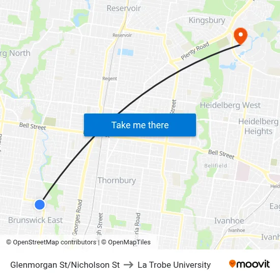 Glenmorgan St/Nicholson St to La Trobe University map