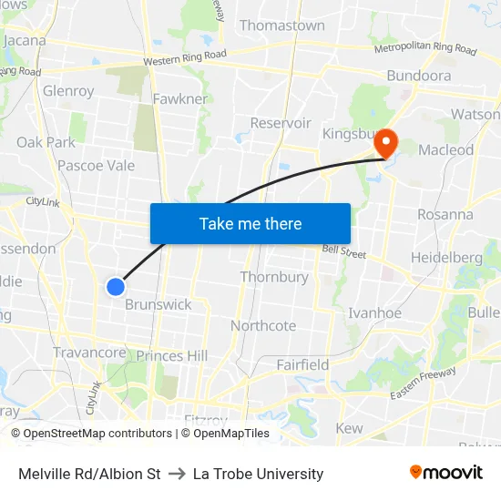 Melville Rd/Albion St to La Trobe University map