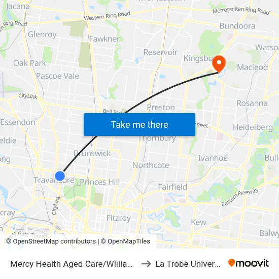 Mercy Health Aged Care/William St to La Trobe University map