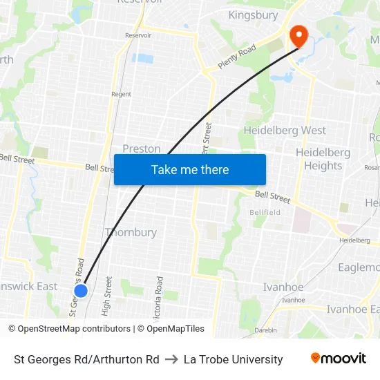 St Georges Rd/Arthurton Rd to La Trobe University map