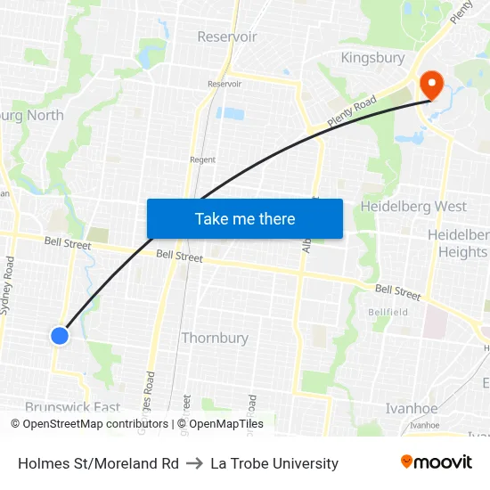 Holmes St/Moreland Rd to La Trobe University map