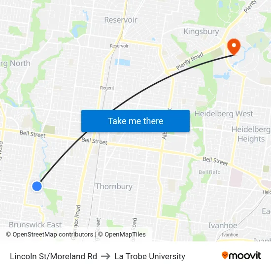 Lincoln St/Moreland Rd to La Trobe University map