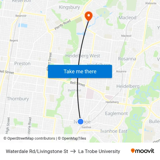 Waterdale Rd/Livingstone St to La Trobe University map