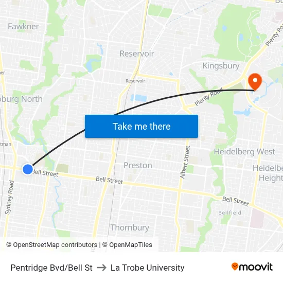 Pentridge Bvd/Bell St to La Trobe University map