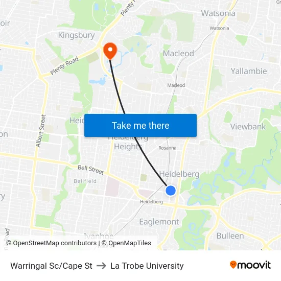 Warringal Sc/Cape St to La Trobe University map