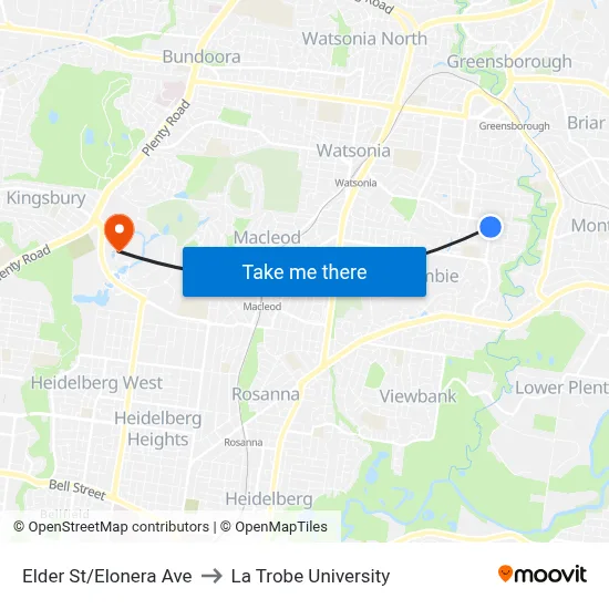 Elder St/Elonera Ave to La Trobe University map