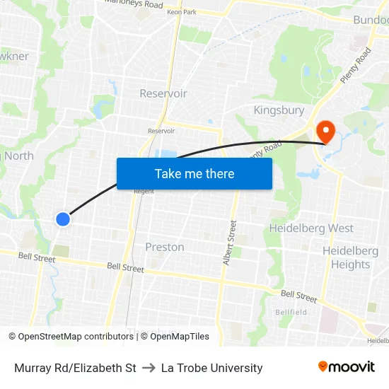 Murray Rd/Elizabeth St to La Trobe University map