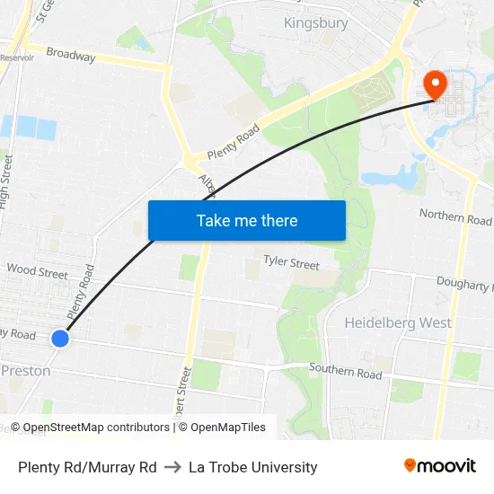 Plenty Rd/Murray Rd to La Trobe University map