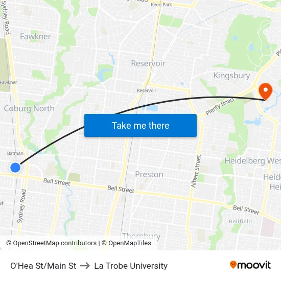O'Hea St/Main St to La Trobe University map