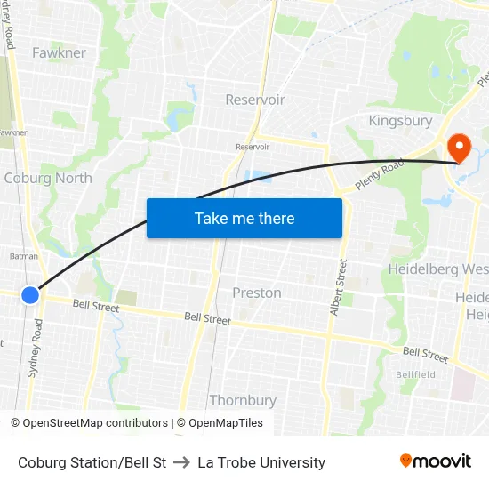 Coburg Station/Bell St to La Trobe University map