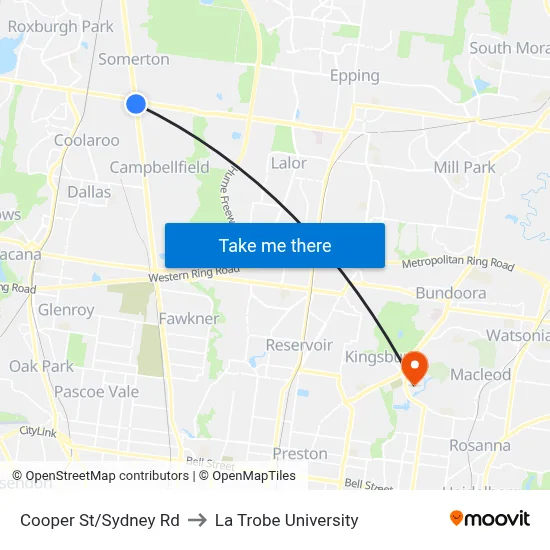 Cooper St/Sydney Rd to La Trobe University map