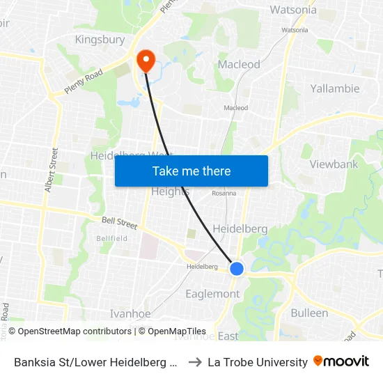 Banksia St/Lower Heidelberg Rd to La Trobe University map