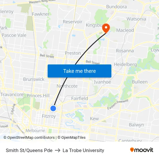 Smith St/Queens Pde to La Trobe University map