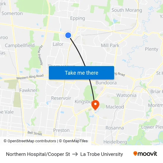 Northern Hospital/Cooper St to La Trobe University map