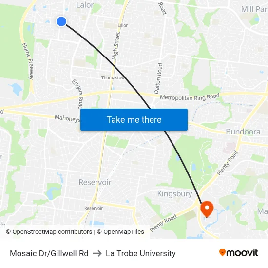 Mosaic Dr/Gillwell Rd to La Trobe University map