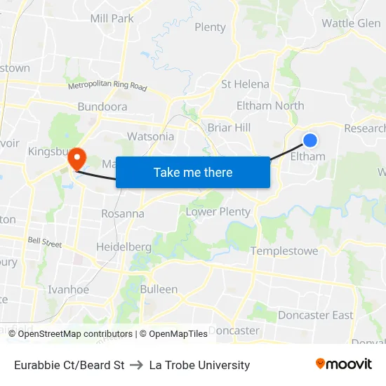 Eurabbie Ct/Beard St to La Trobe University map