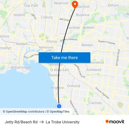 Jetty Rd/Beach Rd to La Trobe University map