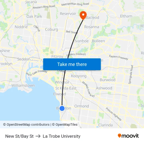 New St/Bay St to La Trobe University map