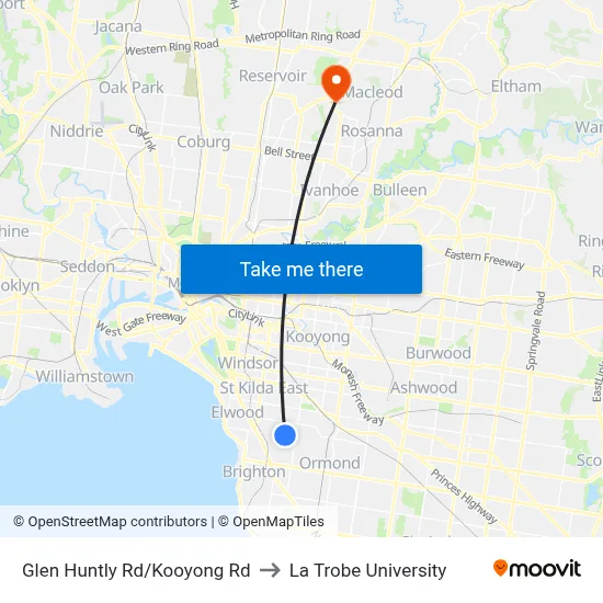 Glen Huntly Rd/Kooyong Rd to La Trobe University map