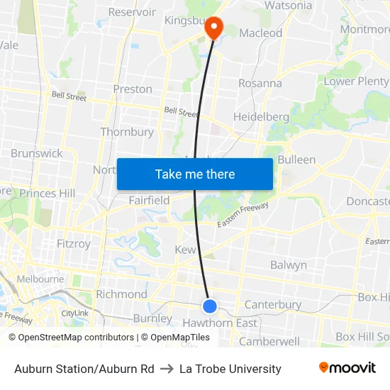 Auburn Station/Auburn Rd to La Trobe University map