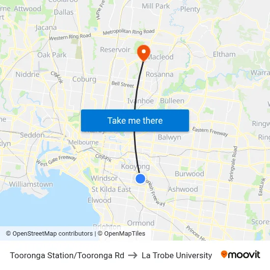 Tooronga Station/Tooronga Rd to La Trobe University map