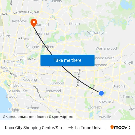Knox City Shopping Centre/Stud Rd to La Trobe University map
