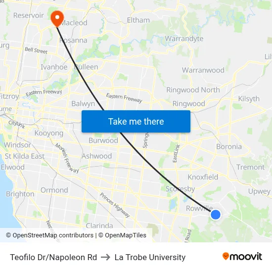 Teofilo Dr/Napoleon Rd to La Trobe University map