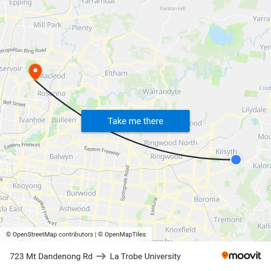 723 Mt Dandenong Rd to La Trobe University map
