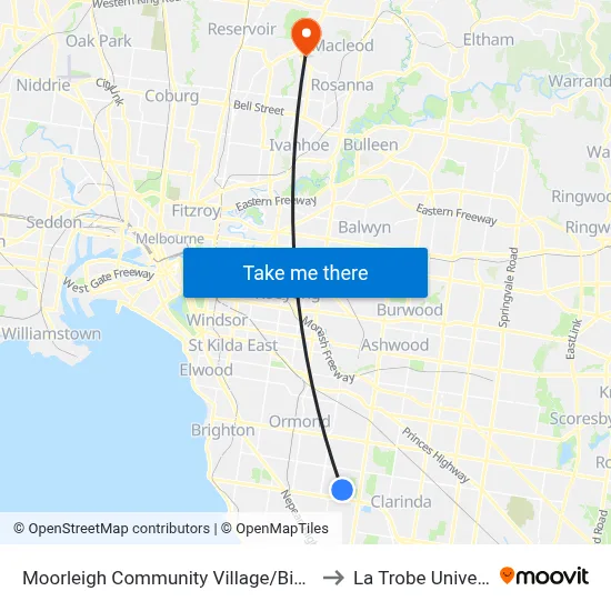 Moorleigh Community Village/Bignell Rd to La Trobe University map