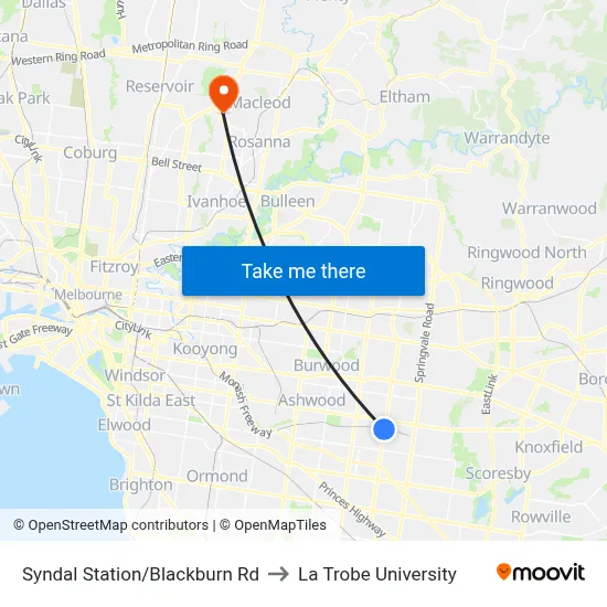 Syndal Station/Blackburn Rd to La Trobe University map