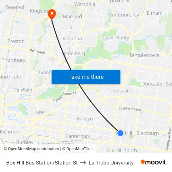 Box Hill Bus Station/Station St to La Trobe University map
