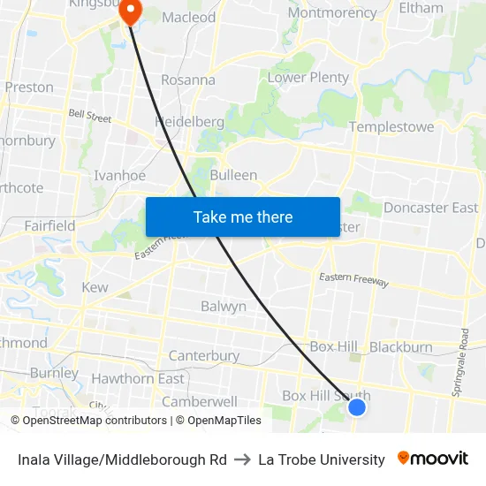 Inala Village/Middleborough Rd to La Trobe University map