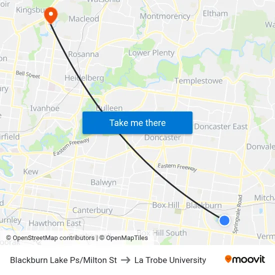 Blackburn Lake Ps/Milton St to La Trobe University map