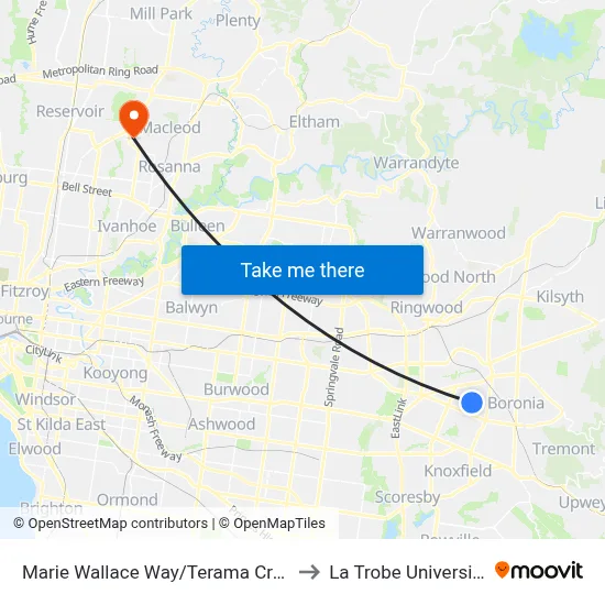 Marie Wallace Way/Terama Cres to La Trobe University map