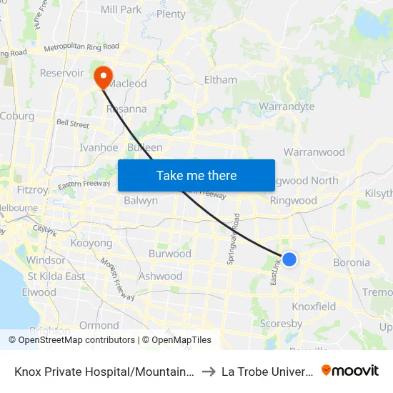 Knox Private Hospital/Mountain Hwy to La Trobe University map