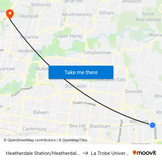 Heatherdale Station/Heatherdale Rd to La Trobe University map