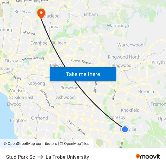 Stud Park Sc to La Trobe University map