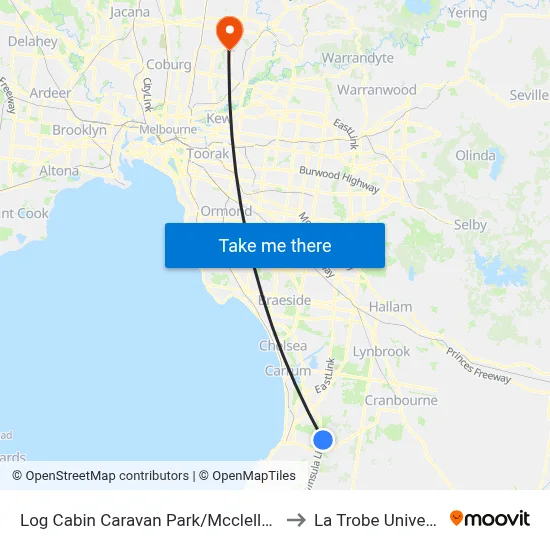 Log Cabin Caravan Park/Mcclelland Dr to La Trobe University map