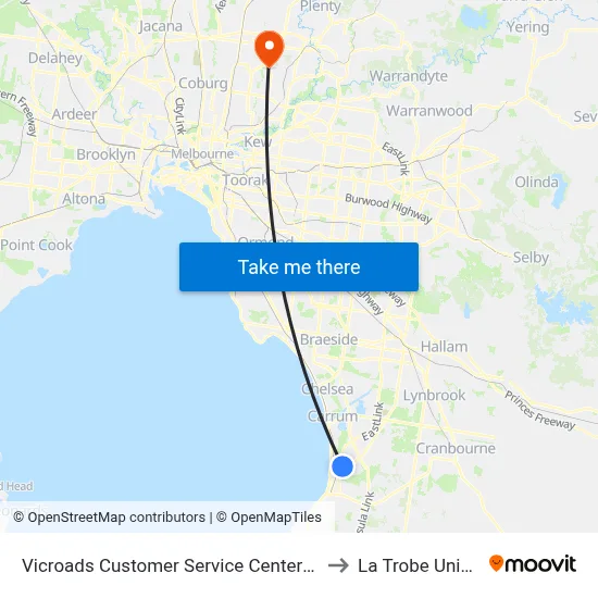 Vicroads Customer Service Center/Hartnett Dr to La Trobe University map