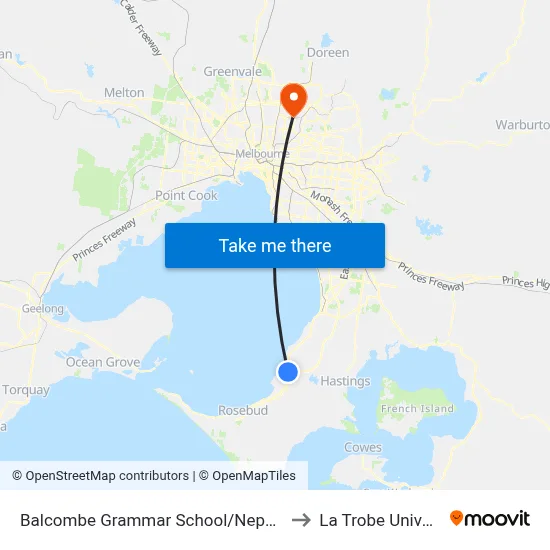 Balcombe Grammar School/Nepean Hwy to La Trobe University map