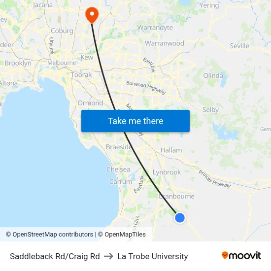 Saddleback Rd/Craig Rd to La Trobe University map