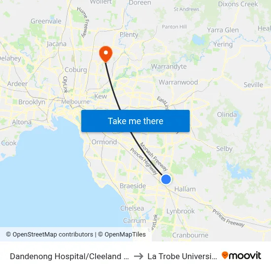 Dandenong Hospital/Cleeland St to La Trobe University map
