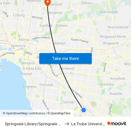 Springvale Library/Springvale Rd to La Trobe University map