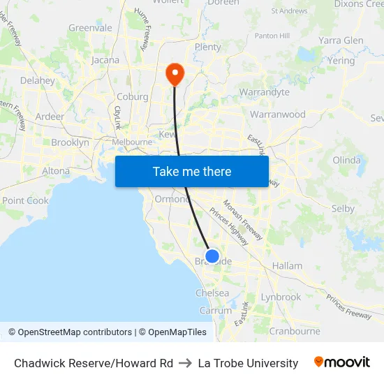 Chadwick Reserve/Howard Rd to La Trobe University map