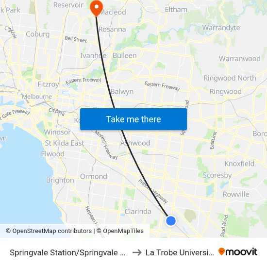 Springvale Station/Springvale Rd to La Trobe University map