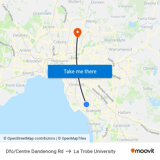 Dfo/Centre Dandenong Rd to La Trobe University map