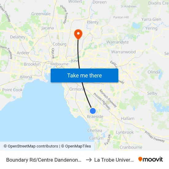 Boundary Rd/Centre Dandenong Rd to La Trobe University map