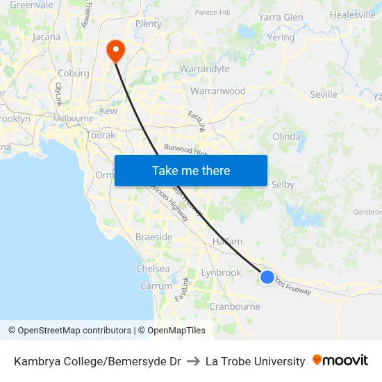 Kambrya College/Bemersyde Dr to La Trobe University map
