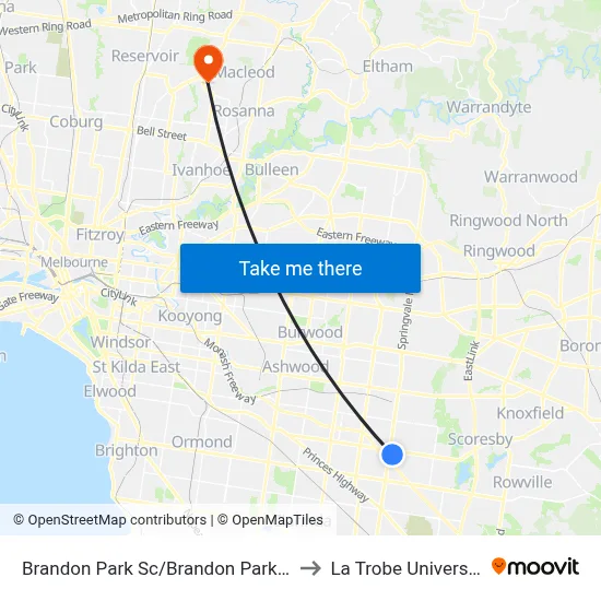 Brandon Park Sc/Brandon Park Dr to La Trobe University map